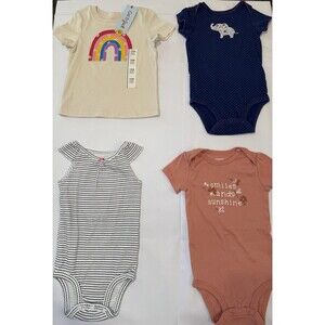 Cat & Jack & Carter’s Baby Girl 18M Clothing Lot – 4pc Set Bodysuits + Tee